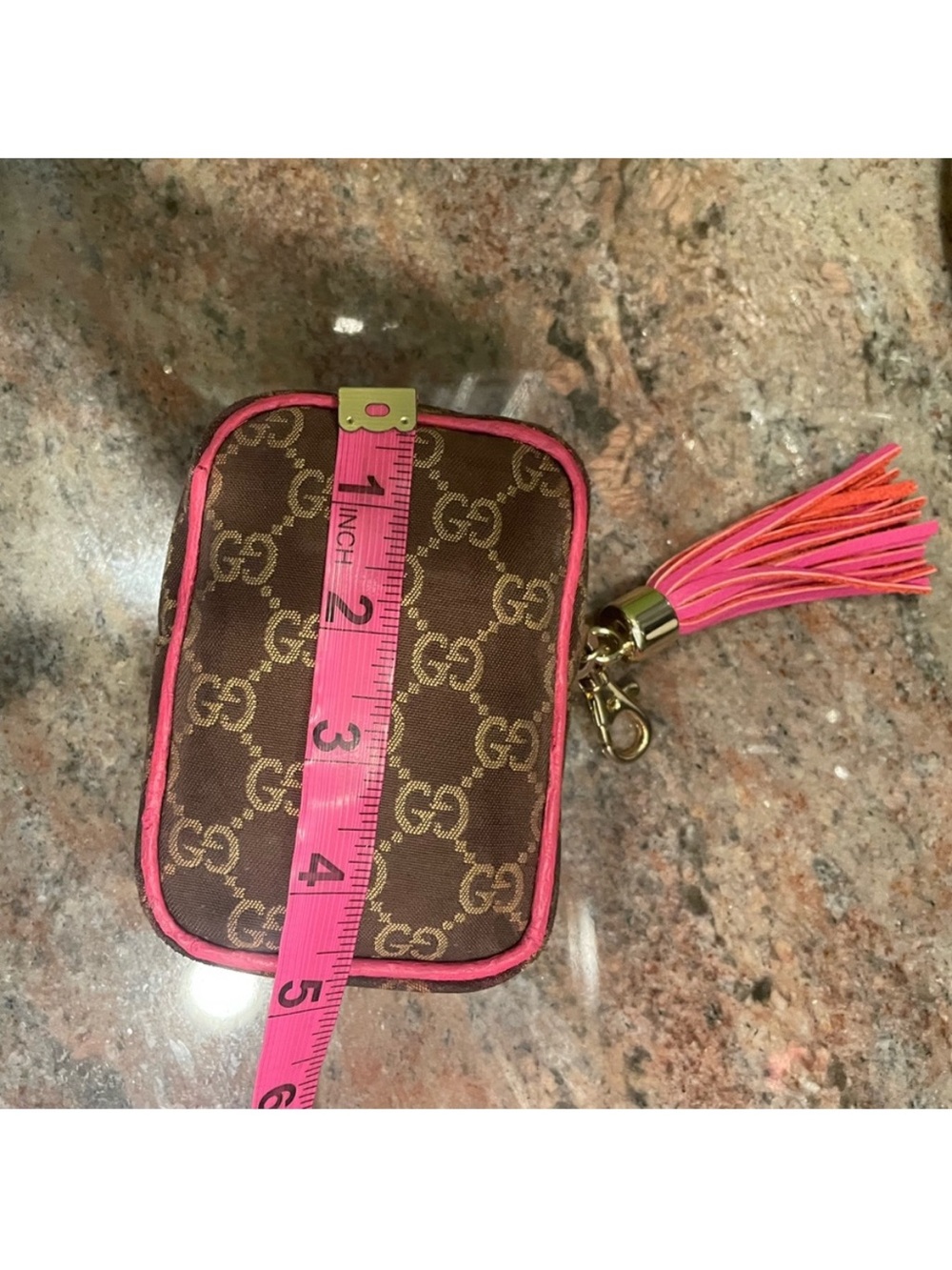 Gucci Brown Monogram Pouch with Fuchsia Trim and Tassel - Picture 6 of 10